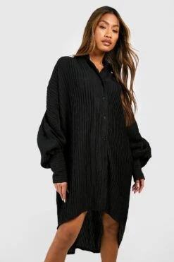 Vestito Camicia Plissettato Con Trama E Maniche A Palloncino -Negozio al dettaglio Vestiti gzz32638 black xl 2