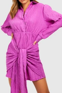 Vestito Camicia Scaldacuore Plissettato Con Trama -Negozio al dettaglio Vestiti gzz32639 purple xl 3