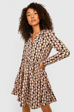 Vestito Camicia Tall Stile Skater Con Stampa Retrò Stile Azulejos