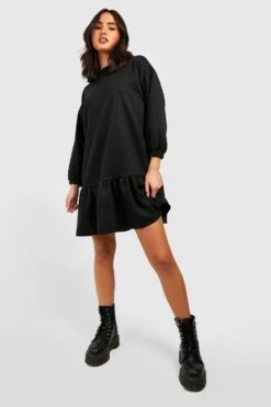 Vestito In Felpa Oversize Con Volant Sul Fondo -Negozio al dettaglio Vestiti gzz32727 black xl 2