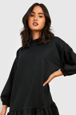 Vestito In Felpa Oversize Con Volant Sul Fondo -Negozio al dettaglio Vestiti gzz32727 black xl 3