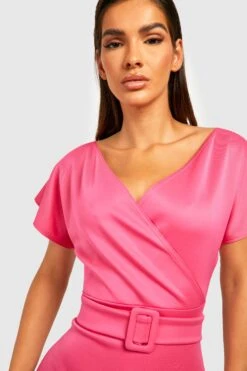 Vestito Midi In Scuba Con Spalle Scoperte E Cintura -Negozio al dettaglio Vestiti gzz32732 cerise xl 3