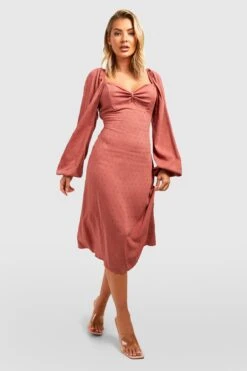 Vestito Midi In Rete Plumetis Metallizzata Con Maniche A Sbuffo -Negozio al dettaglio Vestiti gzz32740 rose xl 2