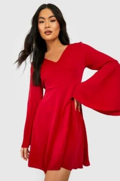 Vestito Grembiule In Raso Con Volant Super Ampi Sulle Maniche -Negozio al dettaglio Vestiti gzz32744 berry xl 2