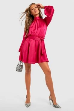 Vestito Skater A Collo Alto In Raso 6 Vestito Skater A Collo Alto In Raso -Negozio al dettaglio Vestiti gzz32754 hot20pink xl 2