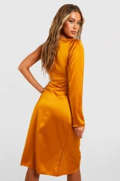 Vestito Midi Asimmetrico In Raso Con Drappeggio -Negozio al dettaglio Vestiti gzz32756 chartreuse xl 1