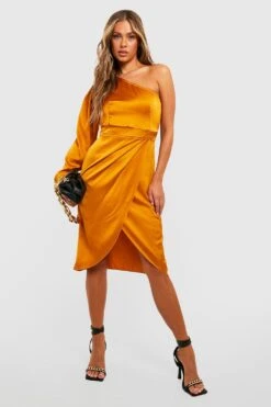 Vestito Midi Asimmetrico In Raso Con Drappeggio -Negozio al dettaglio Vestiti gzz32756 chartreuse xl 2