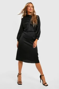 Vestito Skater Midi In Raso Con Dettagli Attorcigliati