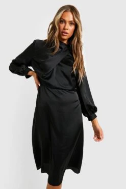 Vestito Skater Midi In Raso Con Dettagli Attorcigliati 6 Vestito Skater Midi In Raso Con Dettagli Attorcigliati -Negozio al dettaglio Vestiti gzz32757 black xl 2