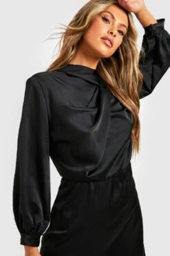 Vestito Skater Midi In Raso Con Dettagli Attorcigliati 7 Vestito Skater Midi In Raso Con Dettagli Attorcigliati -Negozio al dettaglio Vestiti gzz32757 black xl 3