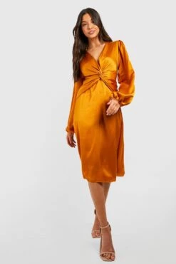 Vestito Skater Midi In Raso Con Dettagli Attorcigliati