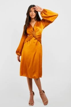 Vestito Skater Midi In Raso Con Dettagli Attorcigliati 6 Vestito Skater Midi In Raso Con Dettagli Attorcigliati -Negozio al dettaglio Vestiti gzz32761 marigold xl 2