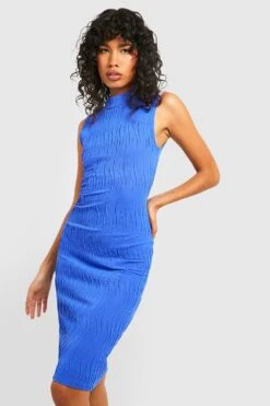 Vestito Skater Midi A Collo Alto Con Trama A Onde -Negozio al dettaglio Vestiti gzz32799 cobalt xl 2