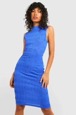 Vestito Skater Midi A Collo Alto Con Trama A Onde -Negozio al dettaglio Vestiti gzz32799 cobalt xl 3