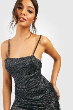 Vestito Midi Da Party Metallizzato E Plissettato Con Ruches -Negozio al dettaglio Vestiti gzz32837 black xl 3