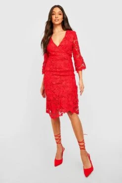 Vestito Scaldacuore Midi In Pizzo All’uncinetto -Negozio al dettaglio Vestiti gzz32855 red xl 2