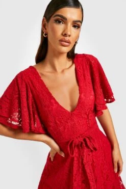 Vestito Midi In Pizzo Con Maniche Ad Angelo -Negozio al dettaglio Vestiti gzz32856 red xl 2