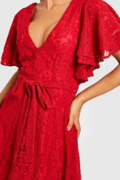 Vestito Midi In Pizzo Con Maniche Ad Angelo -Negozio al dettaglio Vestiti gzz32856 red xl 3