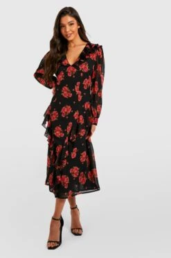 Vestito Longuette Classico Con Stampa E Arricciature -Negozio al dettaglio Vestiti gzz32860 black xl 2