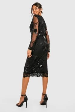 Vestito Midi Boutique In Rete Con Stampa E Paillettes 5 Vestito Midi Boutique In Rete Con Stampa E Paillettes -Negozio al dettaglio Vestiti gzz32863 black xl 1