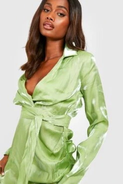 Vestito Camicia Scaldacuore In Raso Luccicante Con Cintura -Negozio al dettaglio Vestiti gzz32868 chartreuse xl 3