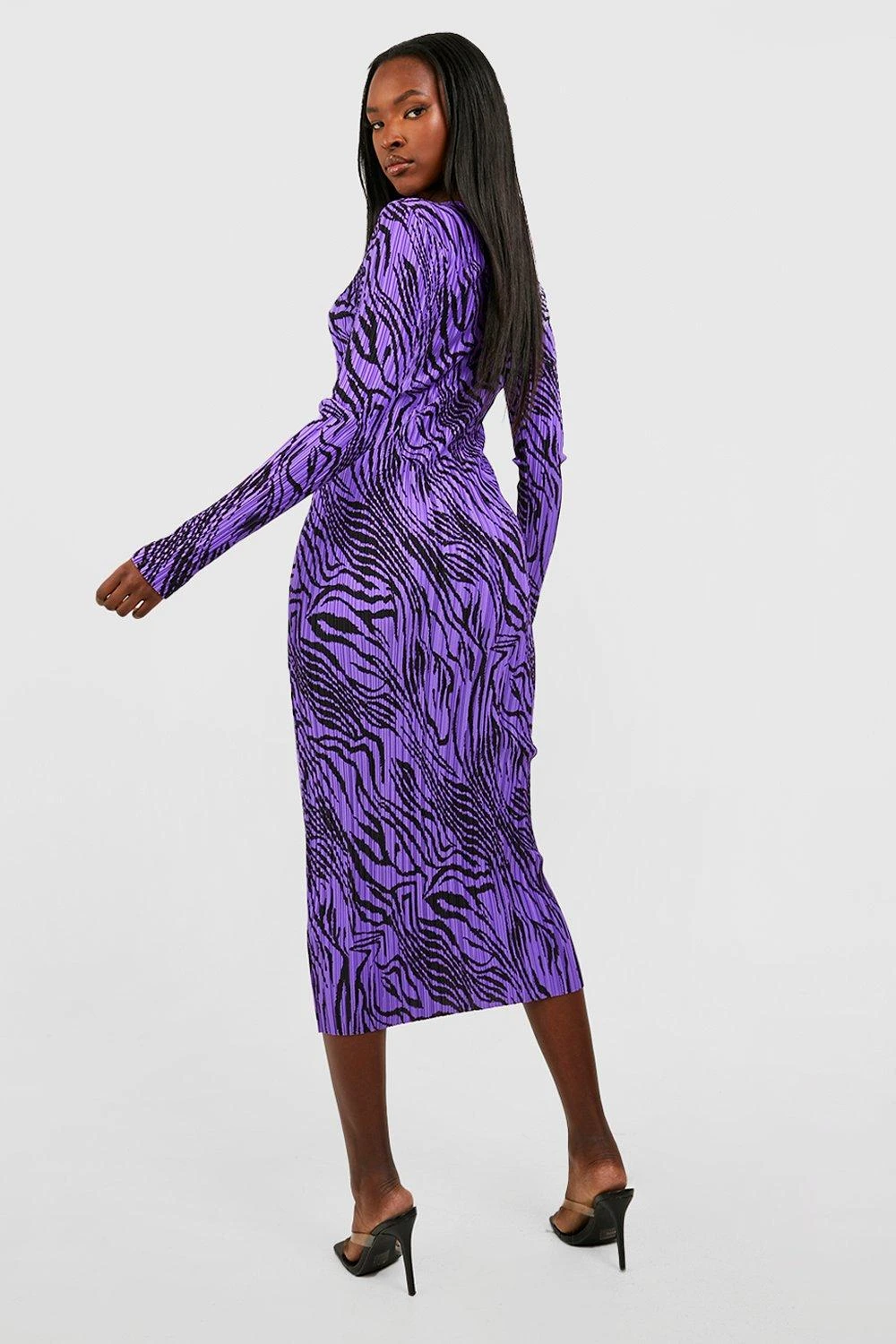 Vestito Midi Plissettato Zebrato A Maniche Lunghe 2 Vestito Midi Plissettato Zebrato A Maniche Lunghe - immagine 2