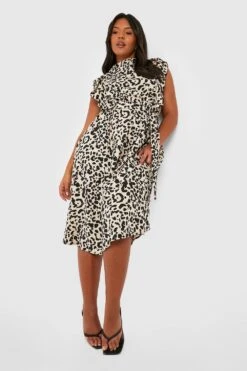 Vestito Midi Plus Size Leopardato Con Arricciature 6 Vestito Midi Plus Size Leopardato Con Arricciature -Negozio al dettaglio Vestiti gzz32955 leopard xl 2
