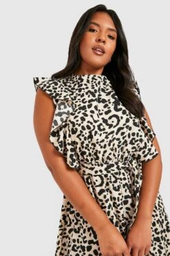 Vestito Midi Plus Size Leopardato Con Arricciature 7 Vestito Midi Plus Size Leopardato Con Arricciature -Negozio al dettaglio Vestiti gzz32955 leopard xl 3
