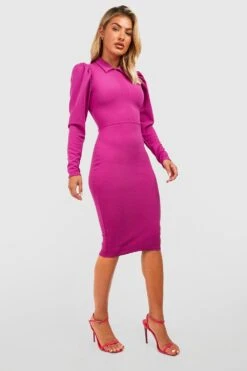 Vestito Midi A Maniche Lunghe Con Colletto 7 Vestito Midi A Maniche Lunghe Con Colletto -Negozio al dettaglio Vestiti gzz33018 magenta xl 3