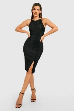 Vestito Midi Plissettato Con Spacco Laterale -Negozio al dettaglio Vestiti gzz33021 black xl 2