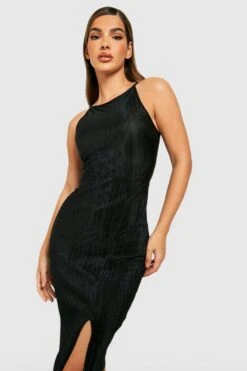 Vestito Midi Plissettato Con Spacco Laterale -Negozio al dettaglio Vestiti gzz33021 black xl 3