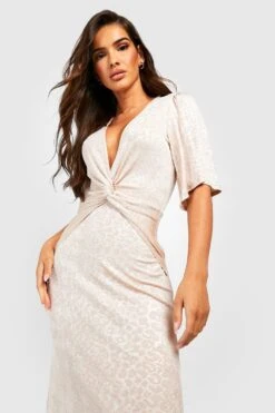 Vestito Midi Seducente In Jacquard Con Maniche Ad Angelo E Dettagli Attorcigliati 6 Vestito Midi Seducente In Jacquard Con Maniche Ad Angelo E Dettagli Attorcigliati -Negozio al dettaglio Vestiti gzz33023 champagne xl 2