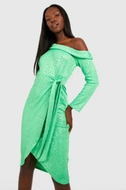 Vestito Midi Seducente Monospalla In Jacquard Con Gonna Avvolgente -Negozio al dettaglio Vestiti gzz33029 green xl 2