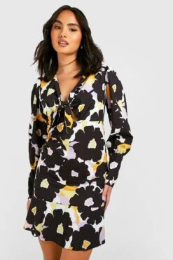 Vestito Skater A Fiori Con Laccetti Frontali