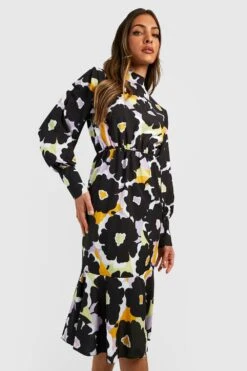 Vestito Midi A Collo Alto A Fiori