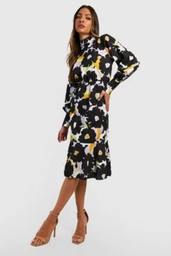 Vestito Midi A Collo Alto A Fiori -Negozio al dettaglio Vestiti gzz33035 black xl 2