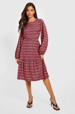 Vestito Longuette Con Scollo Profondo, Polsini E Volant