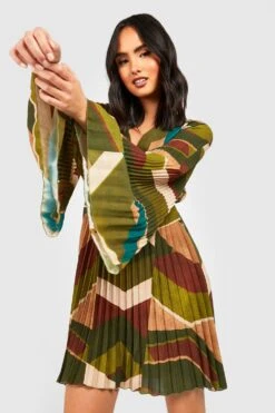 Vestito Grembiule In Chiffon A Pieghe Con Stampa Astratta 6 Vestito Grembiule In Chiffon A Pieghe Con Stampa Astratta -Negozio al dettaglio Vestiti gzz33047 khaki xl 2