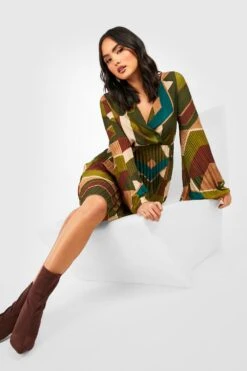 Vestito Grembiule In Chiffon A Pieghe Con Stampa Astratta 7 Vestito Grembiule In Chiffon A Pieghe Con Stampa Astratta -Negozio al dettaglio Vestiti gzz33047 khaki xl 3