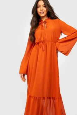 Vestito Grembiule Longuette In Chiffon Con Balze -Negozio al dettaglio Vestiti gzz33049 rust xl 2