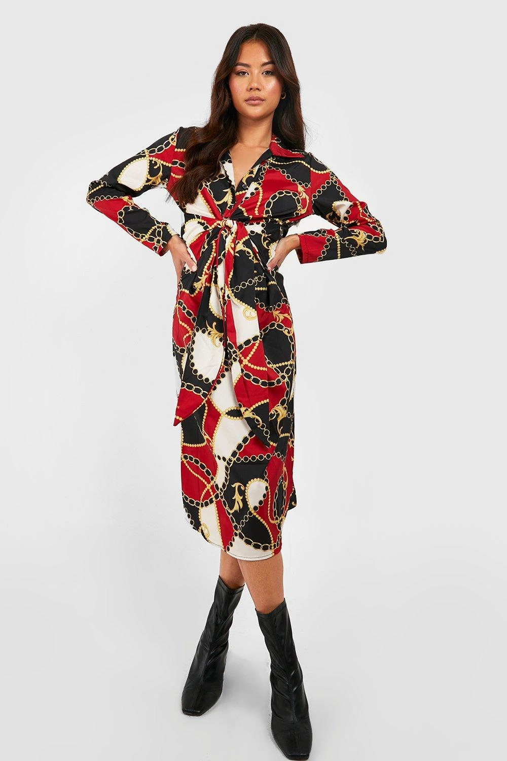 Vestito Midi Con Stampa Di Catene E Laccetti In Vita 3 Vestito Midi Con Stampa Di Catene E Laccetti In Vita - immagine 3