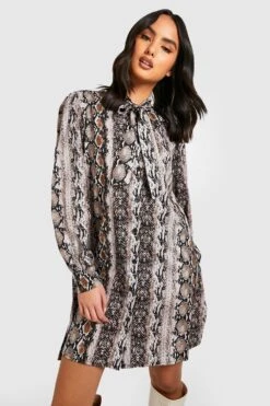 Vestito A Trapezio Con Stampa Effetto Pelle Di Serpente E Fiocco Al Collo -Negozio al dettaglio Vestiti gzz33058 grey xl 2