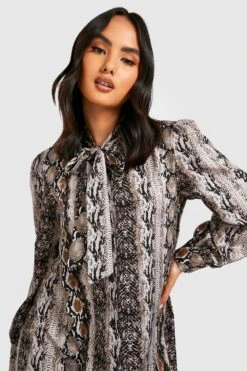 Vestito A Trapezio Con Stampa Effetto Pelle Di Serpente E Fiocco Al Collo -Negozio al dettaglio Vestiti gzz33058 grey xl 3