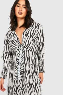 Vestito Longuette Con Stampa Zebrata E Polsini Increspati -Negozio al dettaglio Vestiti gzz33062 black xl 2