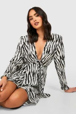 Vestito Longuette Con Stampa Zebrata E Polsini Increspati -Negozio al dettaglio Vestiti gzz33062 black xl 3