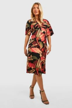 Vestito Midi Con Stampa E Maniche Ad Angelo -Negozio al dettaglio Vestiti gzz33068 rust xl 2