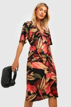 Vestito Midi Con Stampa E Maniche Ad Angelo -Negozio al dettaglio Vestiti gzz33068 rust xl 3