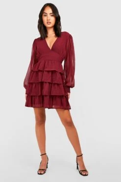 Vestito Skater Classico In Chiffon Con Balze -Negozio al dettaglio Vestiti gzz33070 wine xl 2