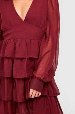 Vestito Skater Classico In Chiffon Con Balze -Negozio al dettaglio Vestiti gzz33070 wine xl 3