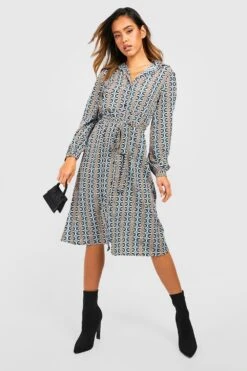 Vestito Camicia Longuette Classico Con Stampa